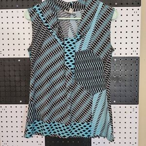 Dana Buchman Black and Blue Geometric Blouse